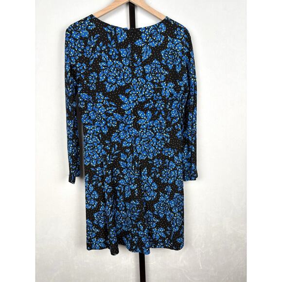 Diane von Furstenberg Silk Blend Blue Floral Print Long Sleeve Dress 6 V-Neck - Picture 5 of 9